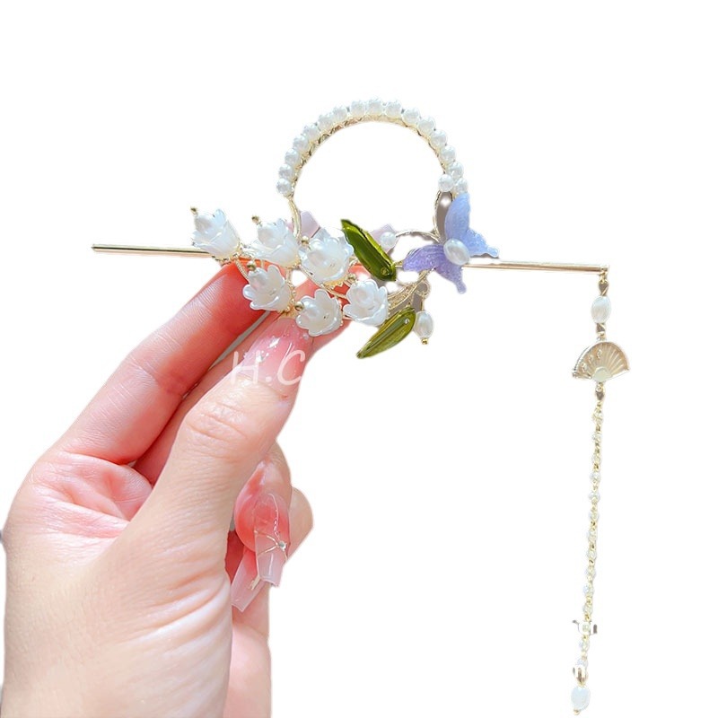 New Chinese-style lily of the valley tassel hairpin, Chinese-style Hanfu cheongsam, step tassel coiled hair hairpin, super ethereal and elegant hair hairpin Item Picture