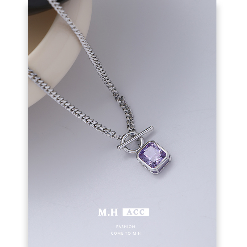 Autumn and winter purple diamond necklace, women's wholesale chain, fashionable and high-end, sweet girl sweater chain, ins gift, cross-border accessories Specification drawing