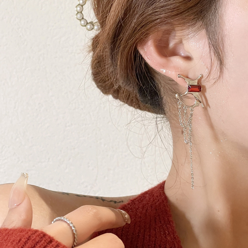 New 2025 abstract, exaggerated and irregular geometric stud earrings, elegant red tassel long earrings, women's earrings Application Scenario