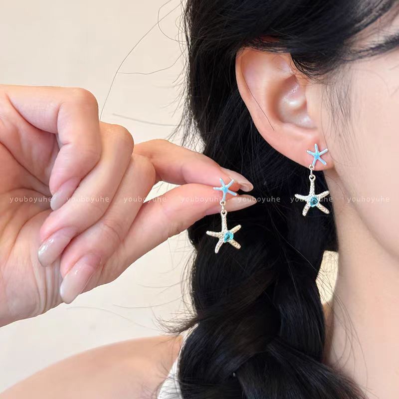 Ocean Heart ~ Blue Zircon Starfish tassel Earrings, a unique and high-end design for women Application Scenario