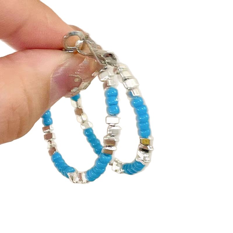 Blue Danube River Korean-style circle earrings, a niche design for women, are suitable for round faces as earrings and stud earrings Item Picture