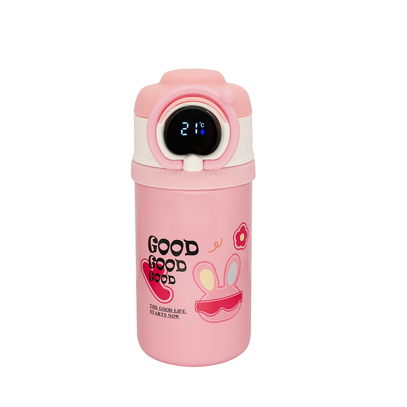 Smart temperature display student water cup 2024 New cartoon portable children's straw Insulated cup, stainless steel manufacturer wholesale Item Picture
