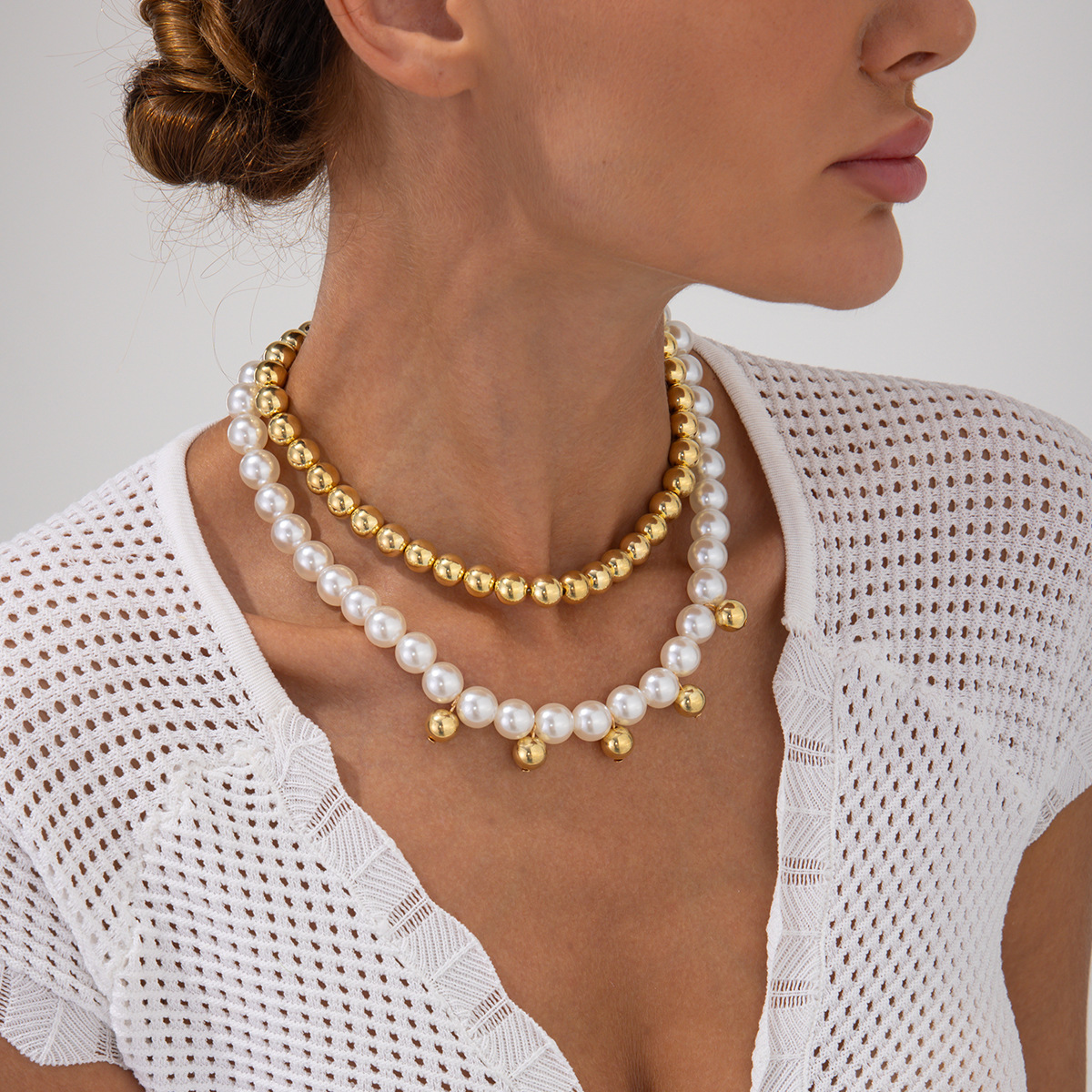 European and American cross-border beach-style shell, starfish and conch pendant necklace, simple imitation pearl CCB beaded collarbone chain for women Specification drawing