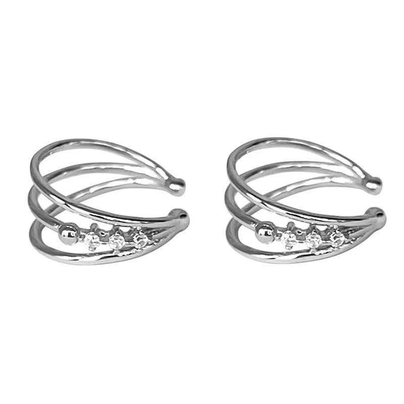 Exquisite and compact diamond-encrusted three-layer ear bone clip, simple and elegant for women, versatile and niche design, no ear hole ear clip accessory Item Picture