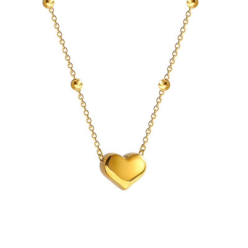 A Japanese and Korean style titanium steel non-fading heart-shaped necklace for women, a light luxury and niche hot girl sweater, a glass bead chain, a winter bestseller necklace Item Picture