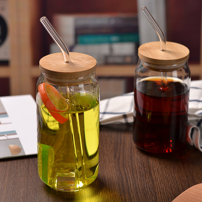 High borosilicate glass cups, Amazon milk tea, coffee and cola cups, popular high-temperature resistant lid straw glass water cups Specification drawing