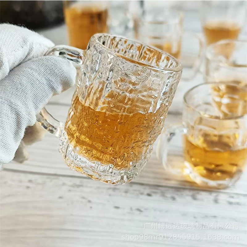 Tree-patterned transparent glass cups with handles for drinking, household white spirit cups, spirits cups, office high-appearance-level tea cups, and master cups full figure