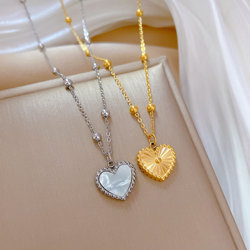 【 All-titanium Steel 】 Mother-of-pearl heart style, minimalist style, real gold necklace inside the furnace, women's ins collarbone chain Specification drawing