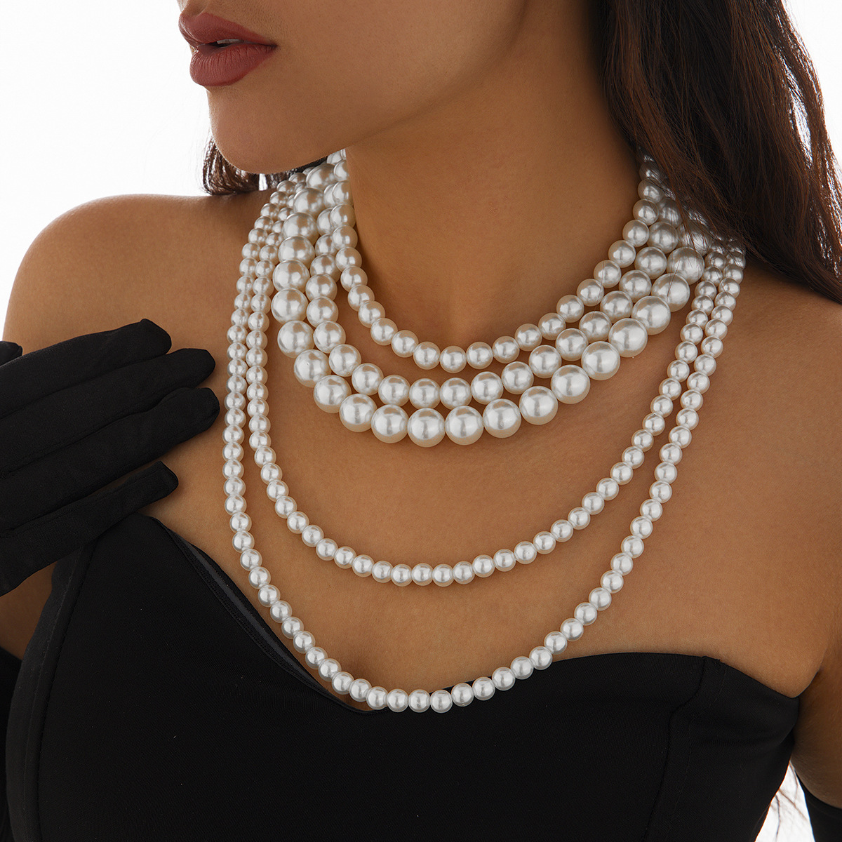 European and American cross-border jewelry, personalized multi-layer pearl imitation choker, Baroque exaggerated long collarbone chain for women full figure