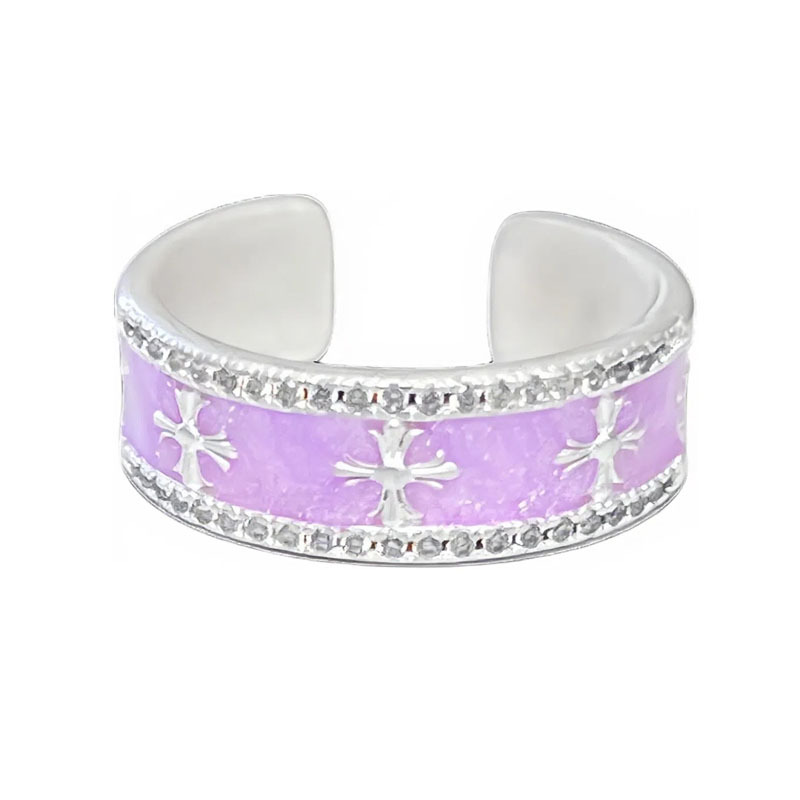 Sweet matte silver-plated wide purple drip glaze open ring, fashionable, simple and versatile couple index finger ring Item Picture