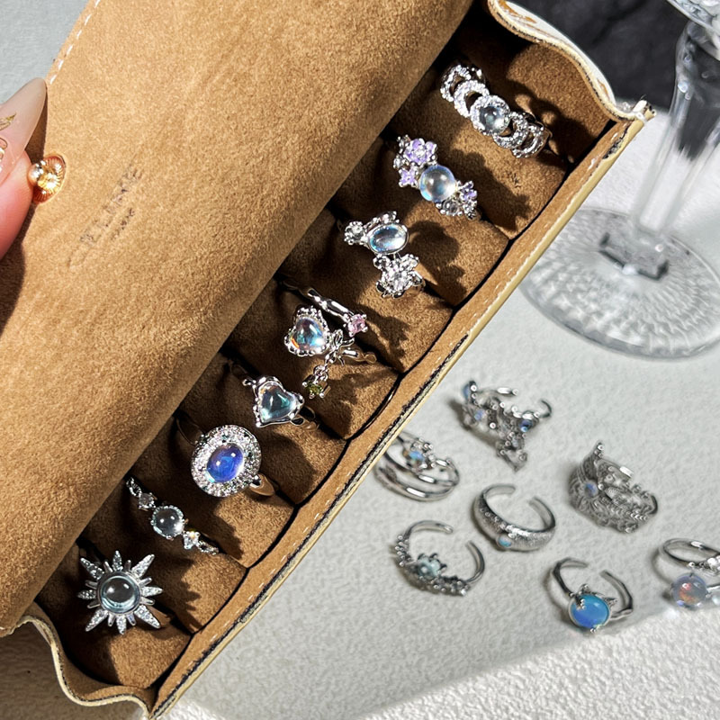 Wholesale cross-border European and American style personalized moonstone fashionable open ring, feminine charm, niche design sense retro ring full figure