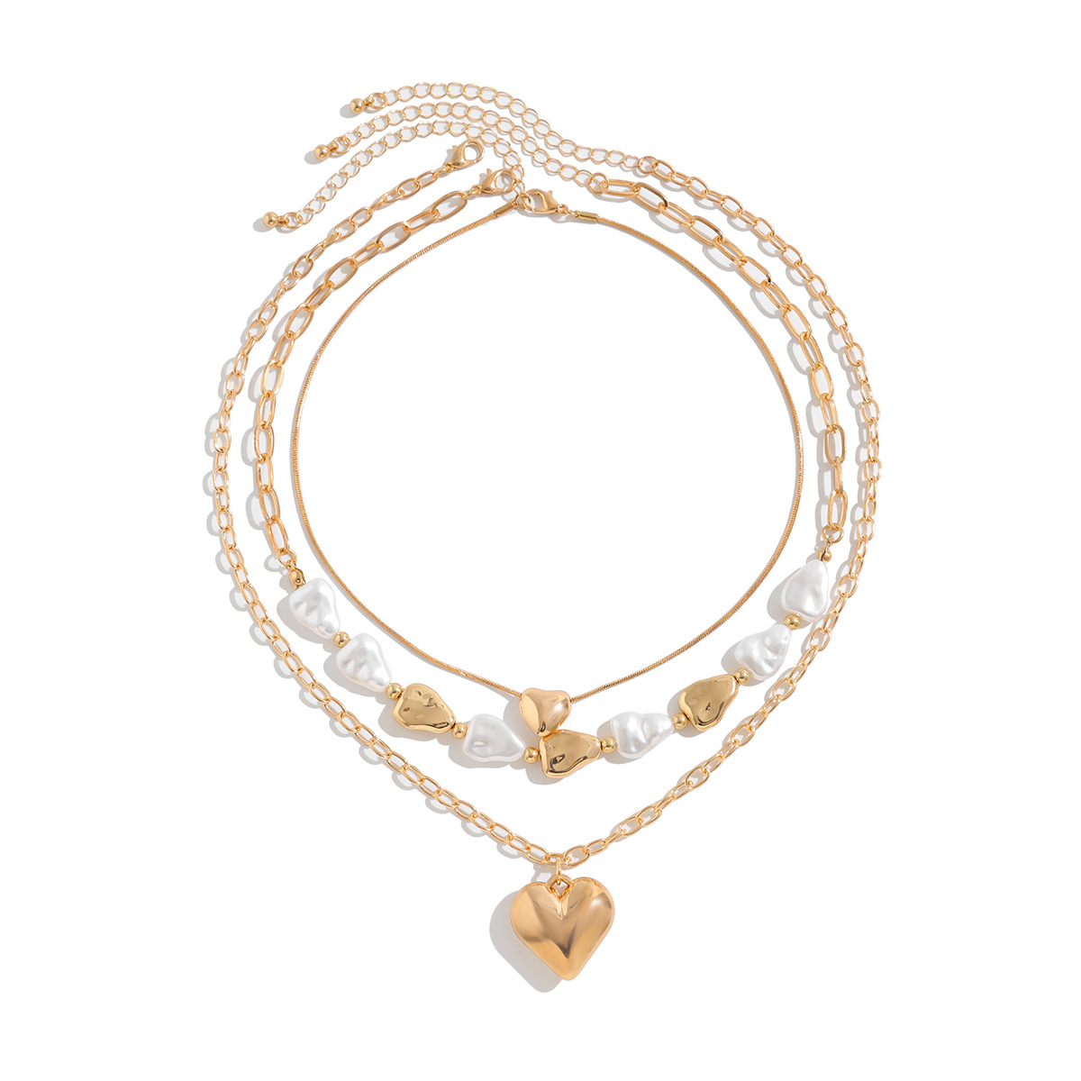 European and American cross-border jewelry, Baroque heart tassel pendant, collarbone chain, irregular flat pearl necklace set Item Picture