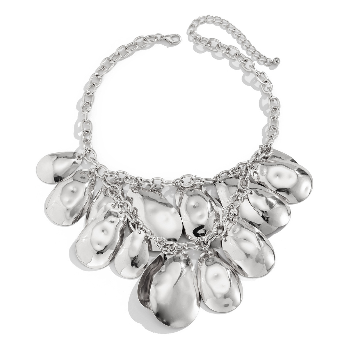 New products of cross-border European and American jewelry, exaggerated metallic water drop pendant necklace, irregular multi-layer round piece collarbone chain Item Picture