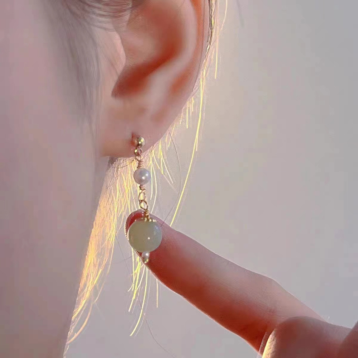Chinese-style pearl anti-jade Hetian jade earrings, cheongsam classical jade ear studs, Hanfu earrings, ancient costume earrings details Picture