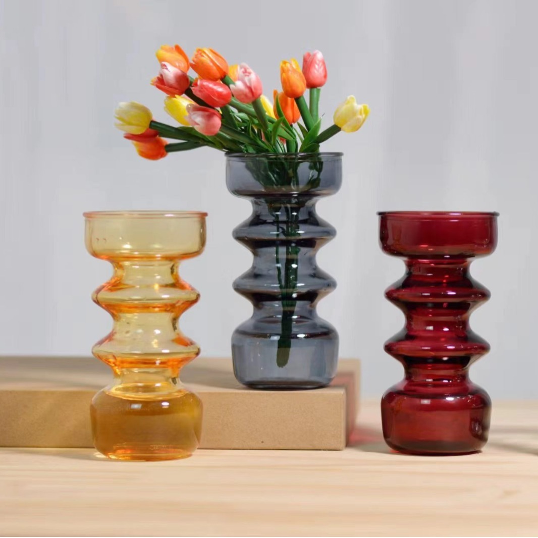 Ins-style small vase glass decoration, glass table decoration, dried flower bouquet, living room Chinese flower arrangement, retro vase details Picture