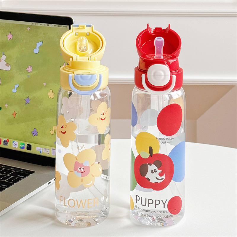 Cute pet jumping double drinking straight cup, children's water cup, school special tritan high-temperature resistant plastic cup manufacturer wholesale details Picture
