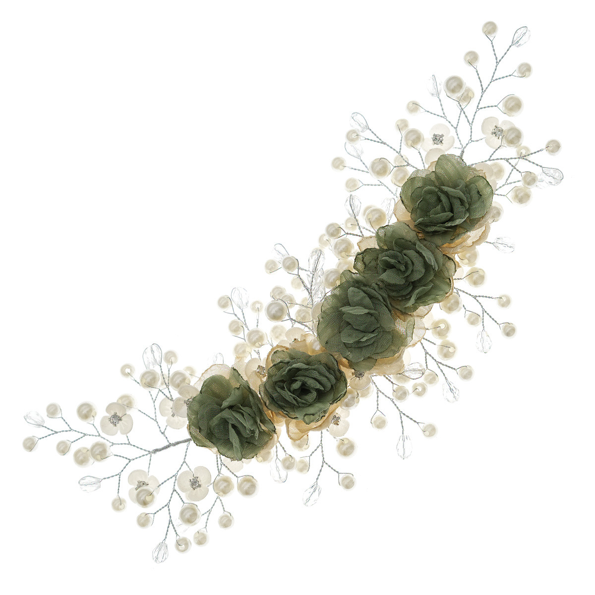 European and American retro bride's hair accessory, forest-themed beautiful floral handcrafted headband, Xiuhe ancient-style photo pressed hair pearl headband Item Picture