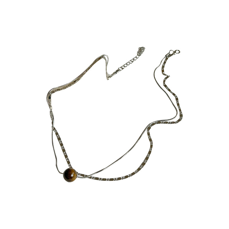 Double-layer tiger's eye stone spliced necklace, women's fashionable, simple and versatile sweater chain, niche design sense, new accessory wholesale Item Picture
