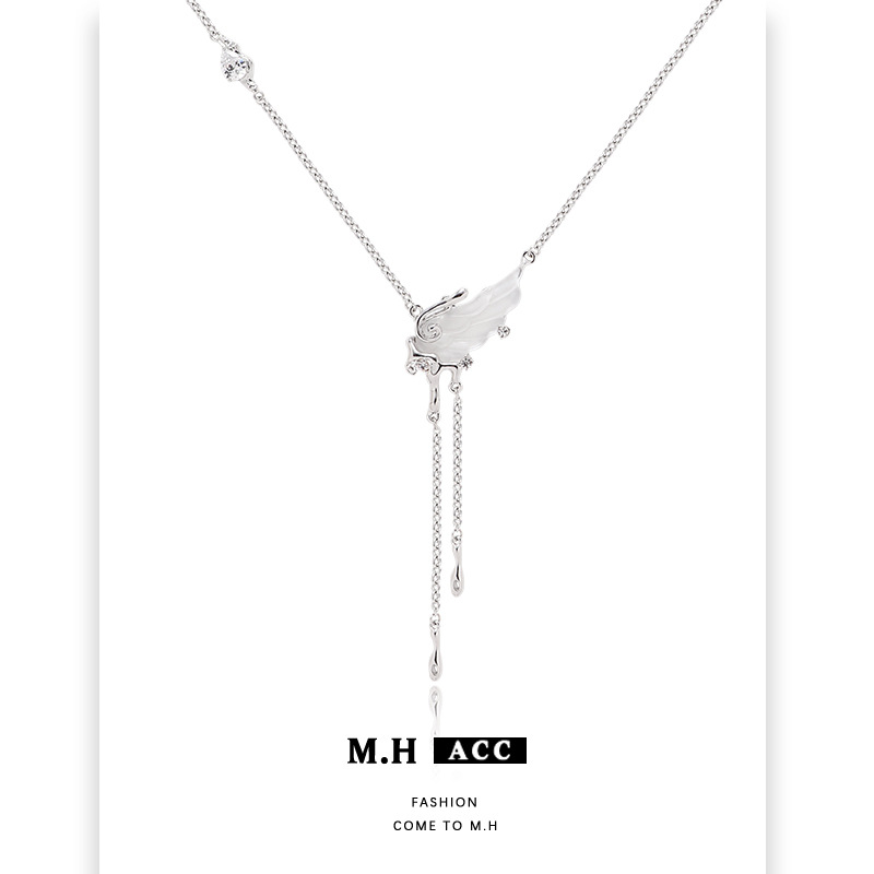 Original white wing necklace accessory for women, new fashionable ins style, versatile sweater chain, light luxury and high-end neckpiece Specification drawing