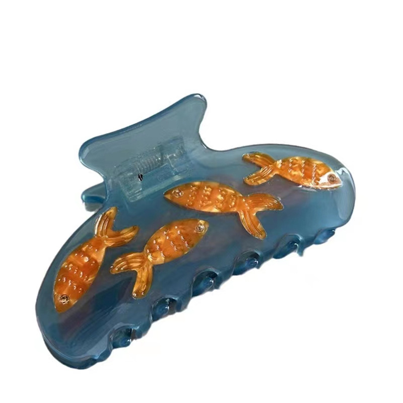 Blue transparent acetic acid hair clip, ins niche design, goldfish tank plate, large hairpin, 2023 Summer new style Item Picture