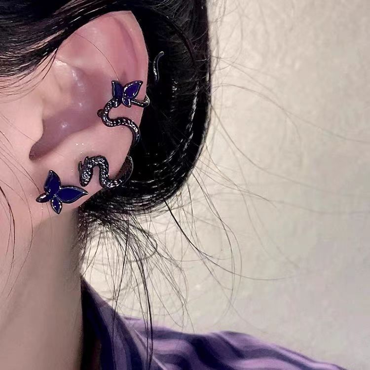 Dark dark style niche design snake ear bone clip women's earrings, light luxury and high-end butterfly stud earrings wholesale Specification drawing