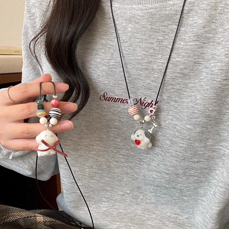 Dopamine cute plush puppy pull-out necklace, a versatile sweater chain for sweet girls, and a unique and fun necklace for children Specification drawing