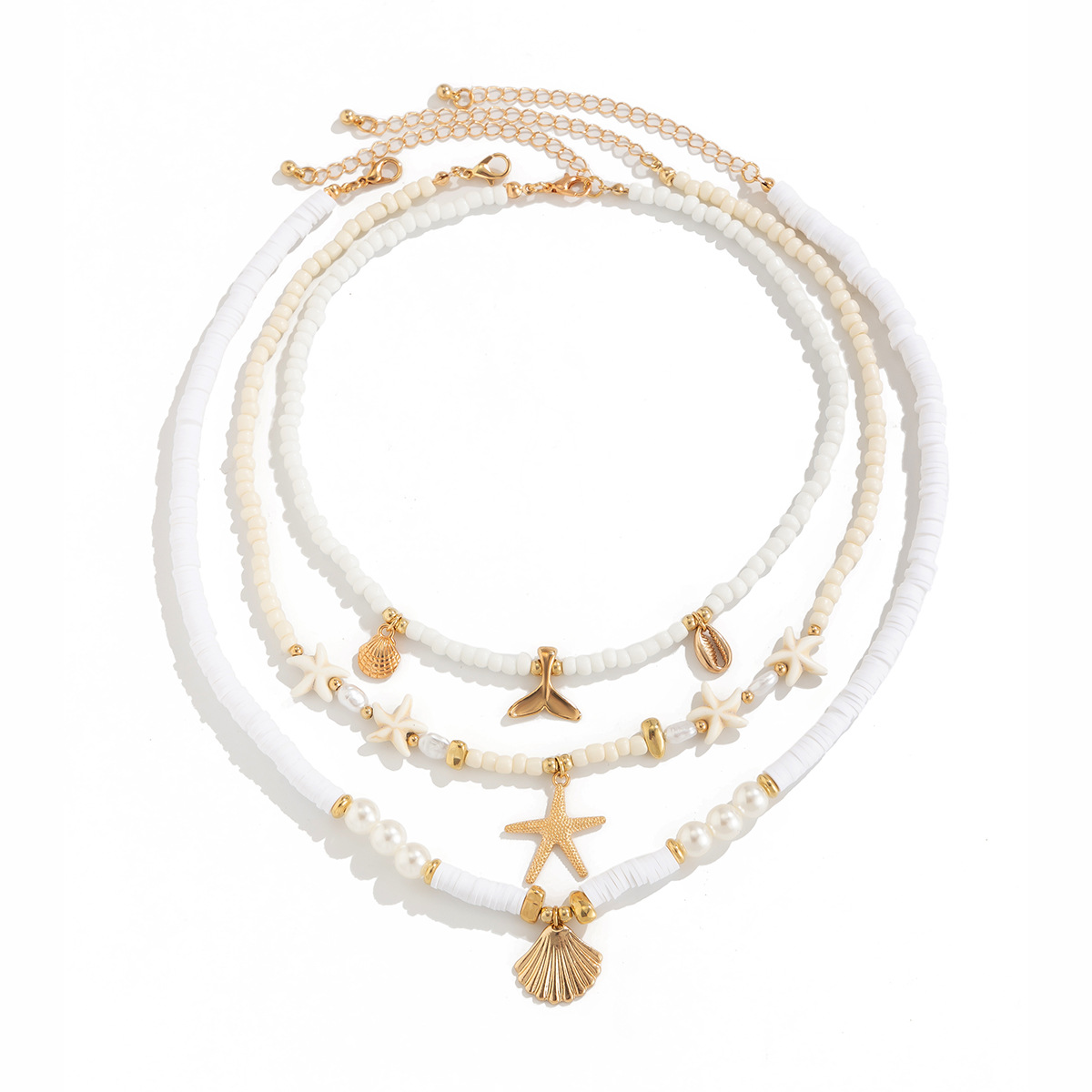 European and American cross-border ocean-style shell and turquoise multi-layer necklace beach starfish beaded necklace item jewelry for women Application Scenario
