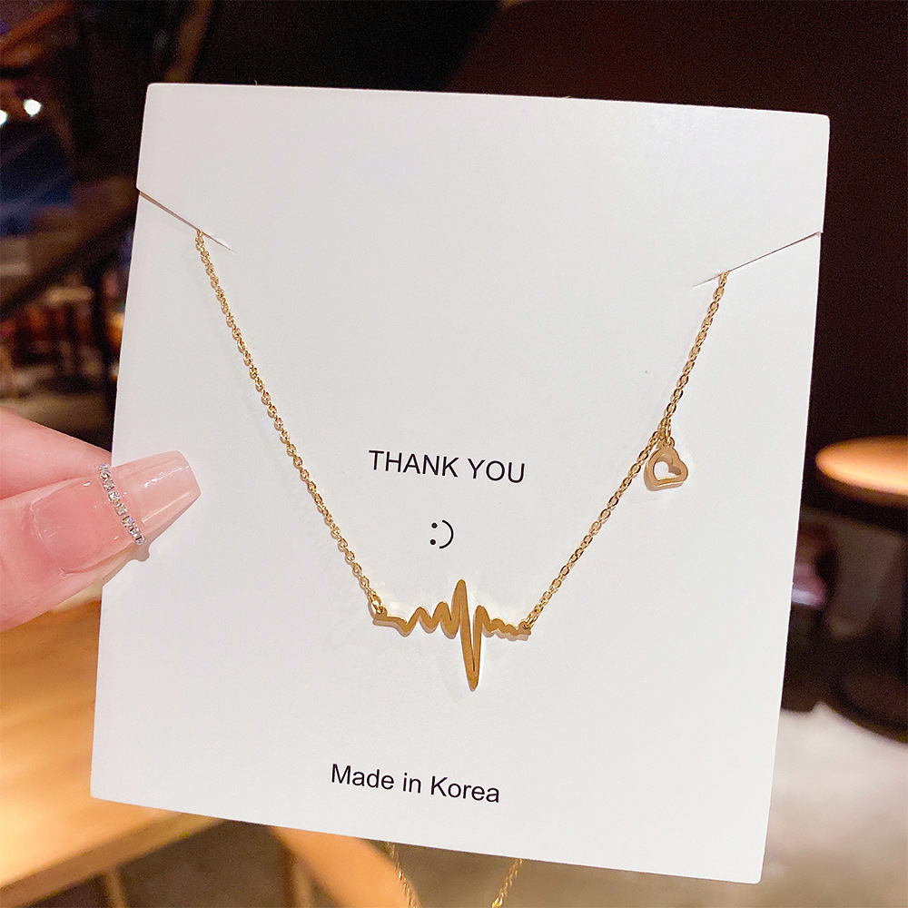 Personalized electrocardiogram letter titanium steel necklace for women, light luxury, niche and charming collarbone chain, simple and elegant, non-fading accessory full figure