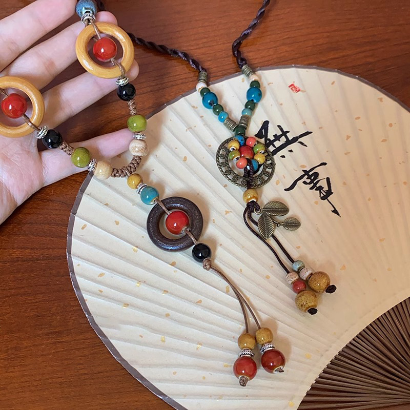 Retro Bohemian-style ceramic braided rope necklace for women, new Chinese ethnic style, niche and Zen-inspired sweater chain Application Scenario