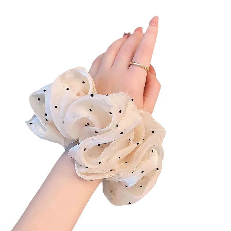 French-style gentle polka dot large fat intestine ring, pearlescent gauze gradient elegant bun hair ring, ponytail hair tie new hair accessory Item Picture