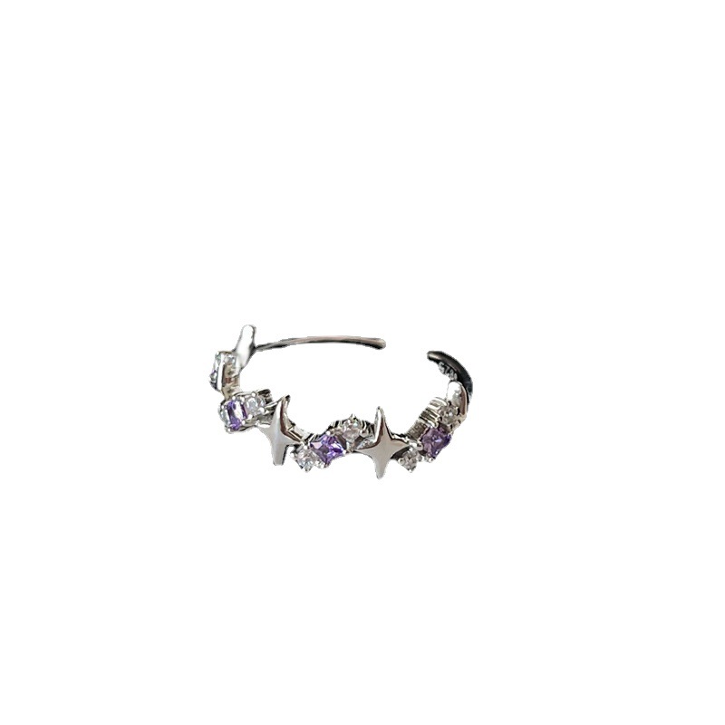 A niche design sense purple diamond zircon star chain open ring, a sweet and cool style for women to wear in layers, a fashionable and stylish ring trend Item Picture
