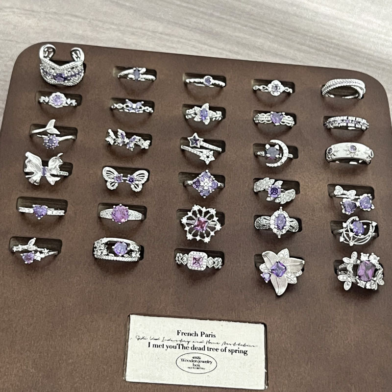 The Nine Purple Flame series purple diamond Sweet, cool, light luxury, high-end and elegant open ring is a fashionable and niche design for women Specification drawing