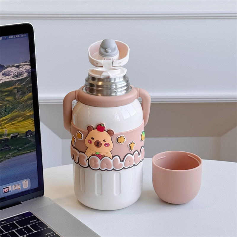 Cute cartoon pet insulated cup, tea-water separation portable insulated water cup, high appearance level, stainless steel cup for college students details Picture
