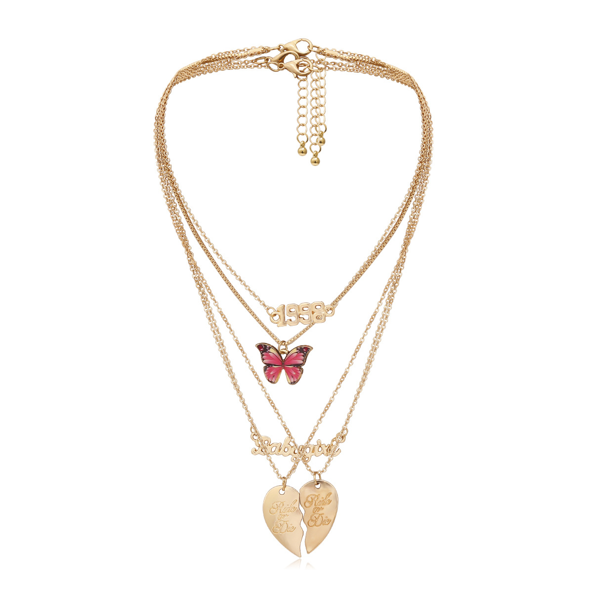 European and American cross-border jewelry punk versatile heart-shaped geometric necklace, women's colorful creative butterfly elegant letter necklace Item Picture
