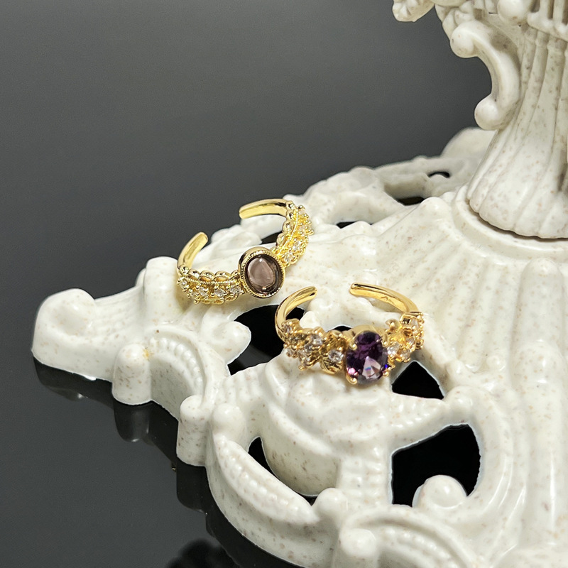A purple zircon lace hollowed-out versatile ring in court style, a cold and unique sweet and cool index finger ring for women on Instagram details Picture