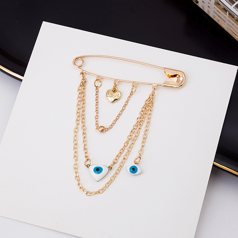 Fashionable, elegant, individualistic, Devil's Eye, water drop crystal, gold coin brooch, chain tassel brooch, Bee cardigan corsage details Picture