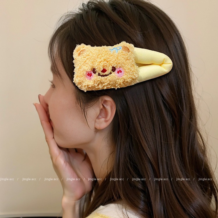 Cartoon bear plush hair clip, women's autumn and winter sponge bb clip, side clip, bangs clip, cute hair clip, hair accessory Specification drawing