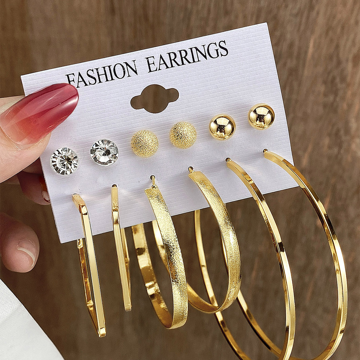 European and American cross-border rock exaggerated metal ear ring 6-piece set, ear stud set, crystal earring combination for women wholesale full figure
