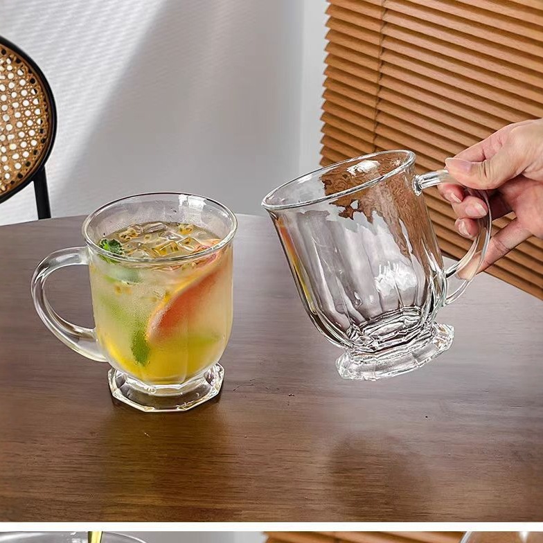 Gulu Gulu Large-mouthed Cup ‖ ins Korean style large-capacity retro glass cup with handle, juice milk tea milk cup full figure