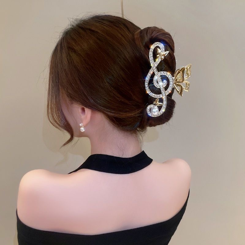 Water diamond music charm grappling clip for women, large size, elegant back head updo hair clip, light luxury and high-end shark clip accessory Specification drawing