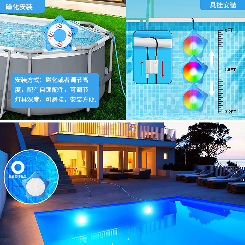 Cross-border exclusive magnetic suspended swimming pool light, seven-color Bluetooth APP underwater light, 20w waterproof ambient pool light Specification drawing