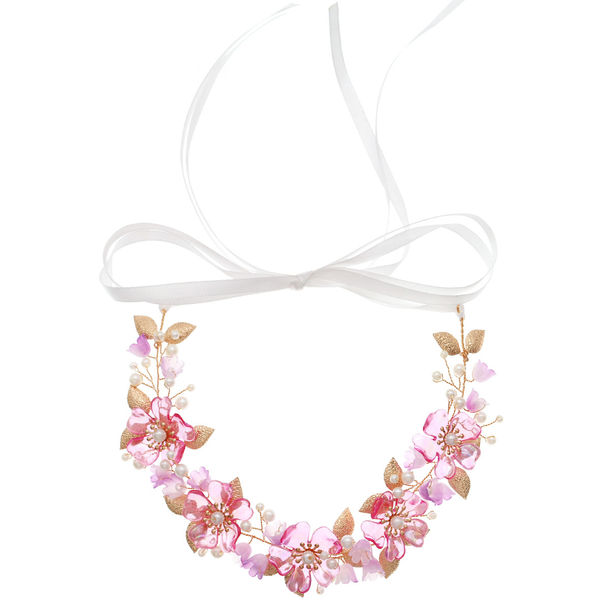 Pinkish-purple acrylic flower headband, forest-themed vacation style flower wreath headband, wedding performance banquet dress headwear for women Item Picture