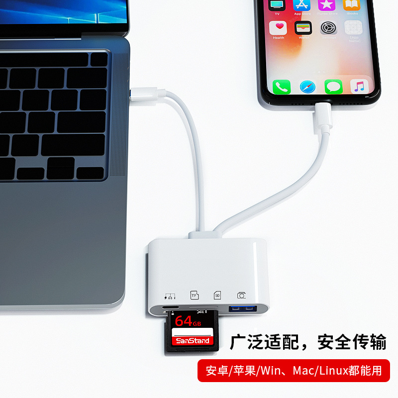Four-in-one mobile phone card reader, SDTFUSB charging conversion cable, USB flash drive, mobile phone OTG multi-functional Application Scenario