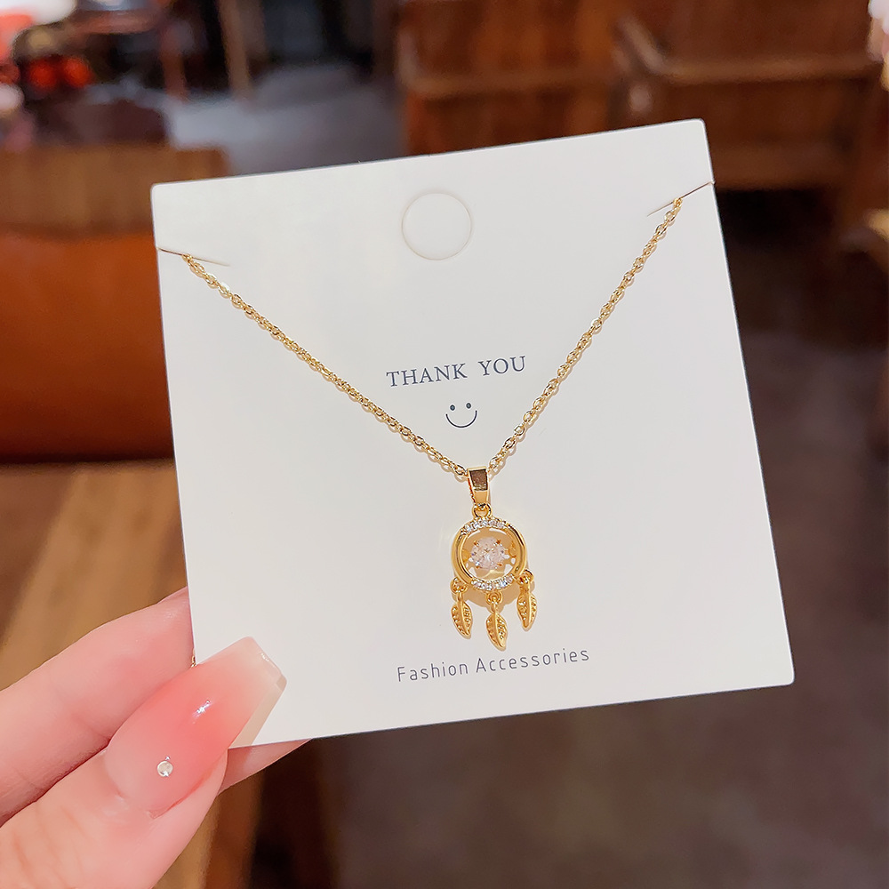 Japanese and Korean light luxury dreamcatcher necklace, women's Instagram niche design, Internet celebrity personality diamond-encrusted necklace, best-selling accessory wholesale details Picture