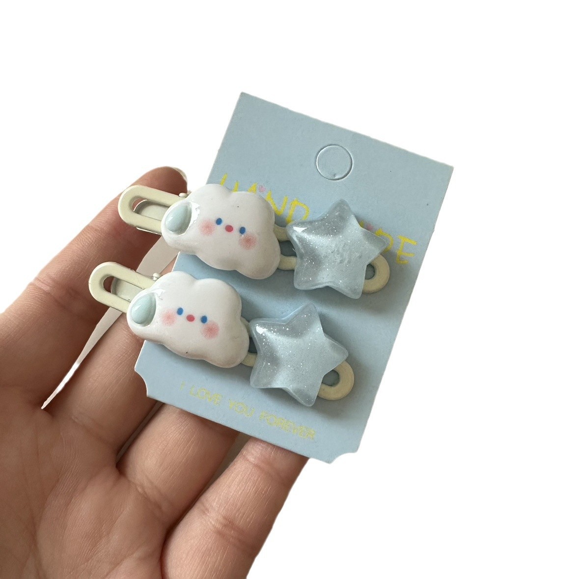 Cute and sweet little bear hair clips, blue stars, silent clouds, duckbill clips, children's hair clips, side clips, bangs clips, headwear Item Picture