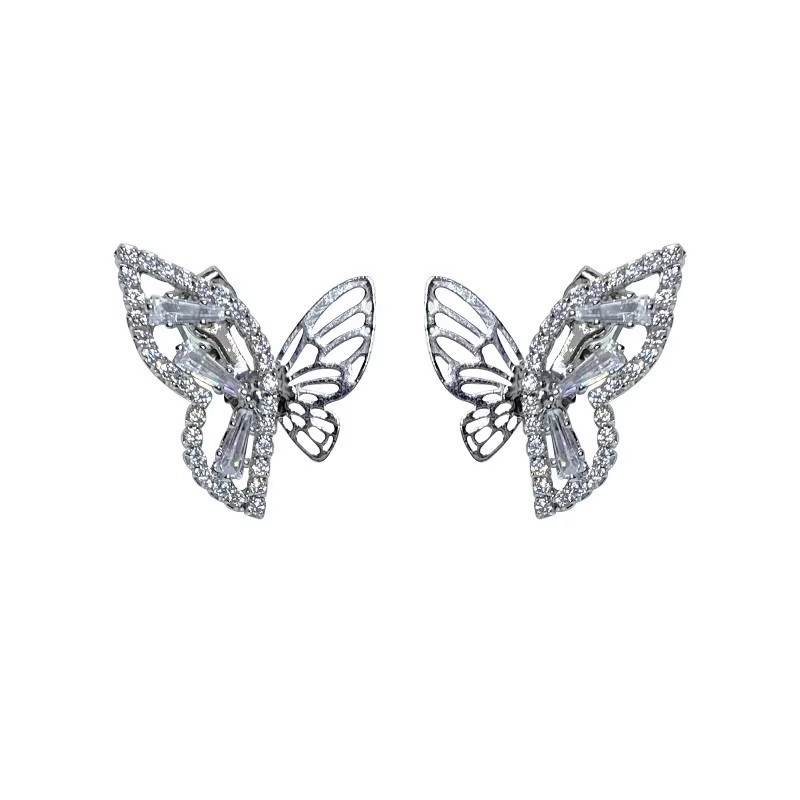 Super fairy-like full-diamond zircon hollowed-out butterfly earrings for women, a new style of high-end and elegant ear bone clip fairy earrings in 2025 Item Picture