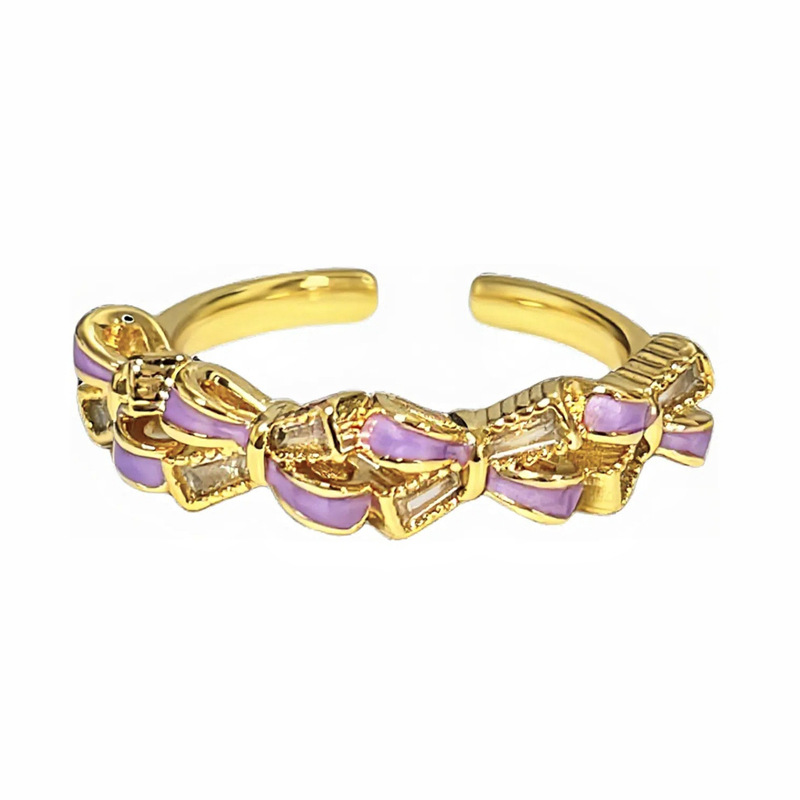 New Chinese-style retro flower enamel exquisite and dreamy purple bow open ring, simple and versatile fashionable ring for women Item Picture