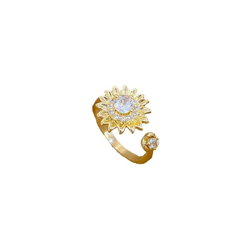 【 Real Gold 】 Light luxury flower full diamond ring with adjustable opening, simple jewelry, Japanese-style ring couple rings Item Picture