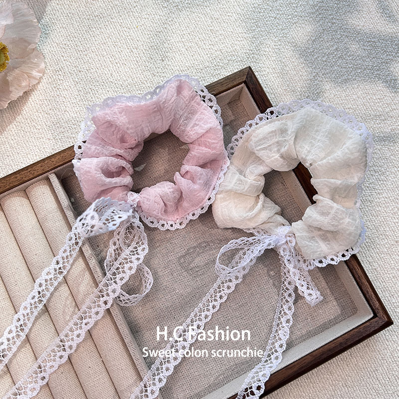 Korean-style super fairy-like bow, large intestine hair band, sweet and high-end lace-trimmed ribbon, tulle hair tie headwear Application Scenario