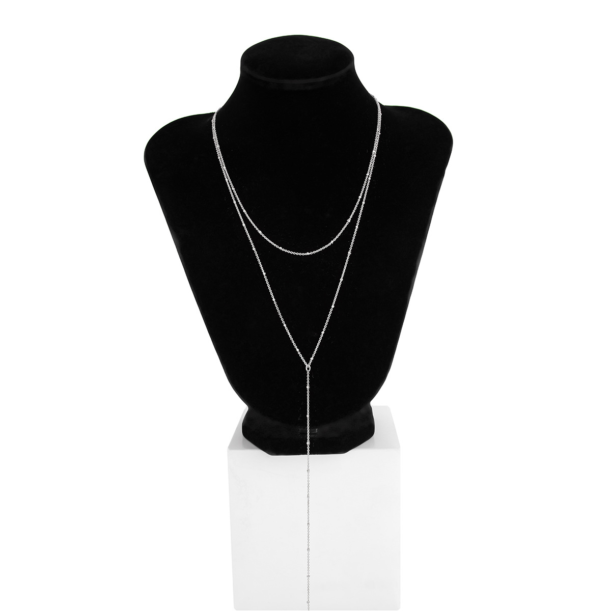 European and American cross-border jewelry: Simple diamond-encrusted crystal Y-shaped pendant necklace, creative imitation pearl small flower fine chain necklace Item Picture